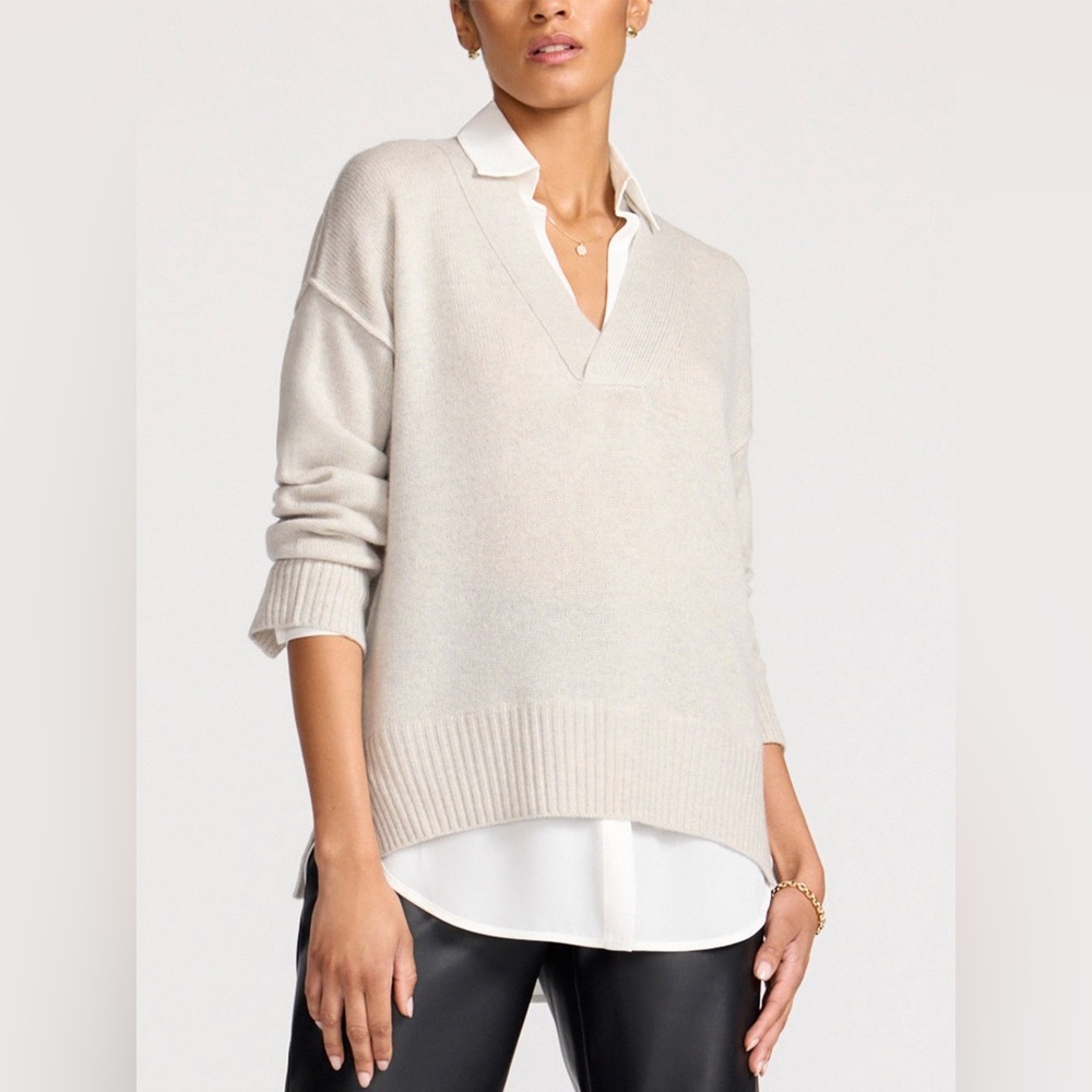 NWT $388 Brochu Walker The Holm Layered Sweater in Silver Grey